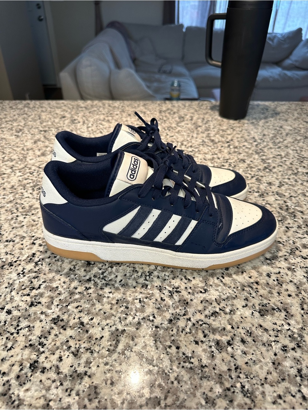 adidas forum Navy and White Low-Top Sneakers with Gum Outsole